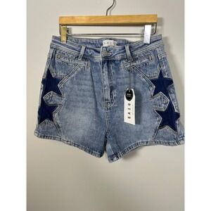 SAIGE Womens Denim Star Patch Shorts Blue High Rise Size L cowgirl festival